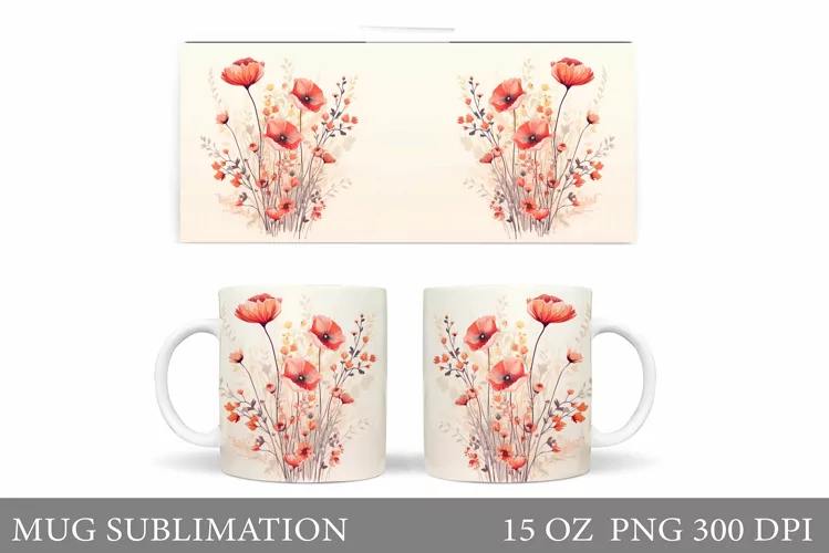 Flowers Mug Wrap Design. Wildflowers Mug Sublimation