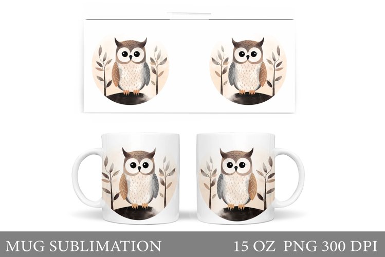 Owl Mug Sublimation. Cute Owl Mug Wrap Design example image 1