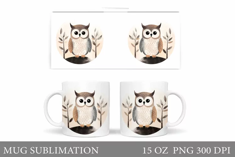 Owl Mug Sublimation. Cute Owl Mug Wrap Design