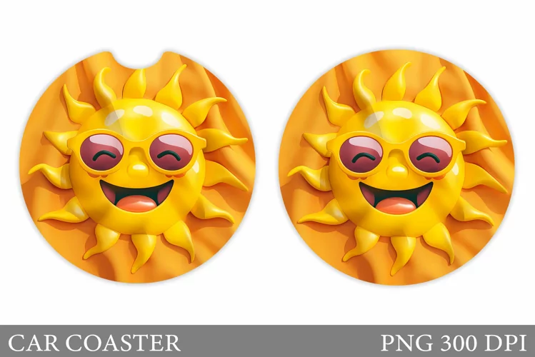 Positive Sun Car Coaster. Cute Sun Coaster Sublimations