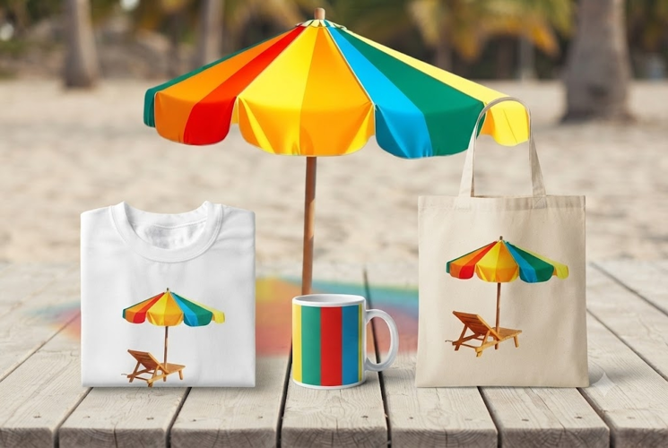Colorful Beach Umbrella Chair PNG Summer Vacation Clipart