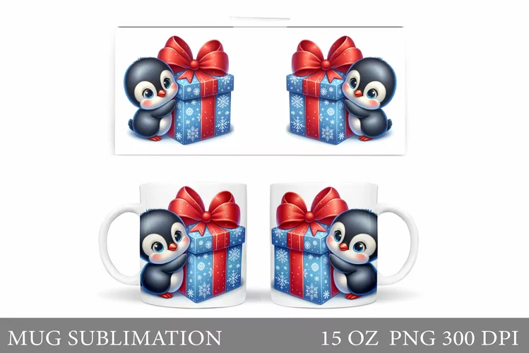 Christmas Penguin Mug Design. Christmas Mug Sublimation