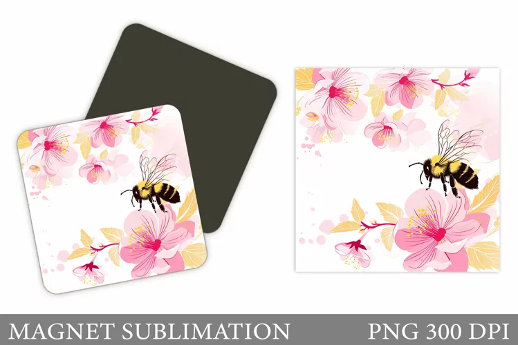 Bee Magnet Design. Flowers Square Magnet Sublimation