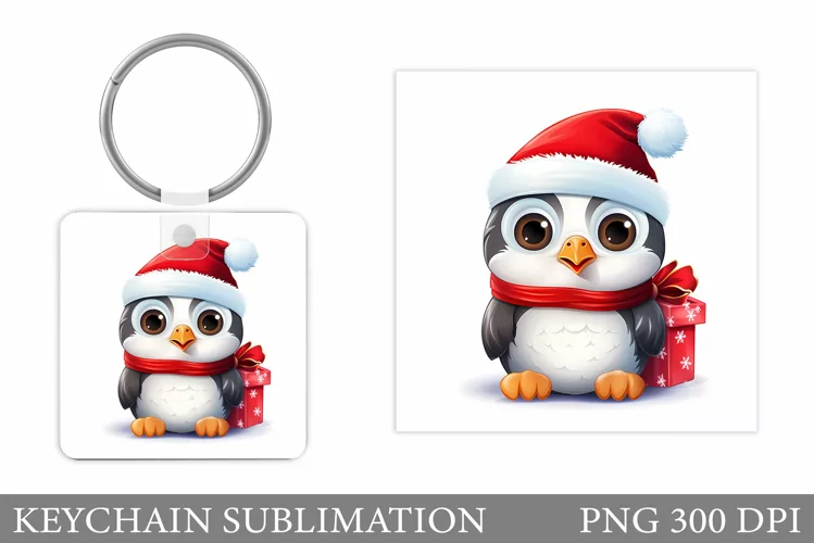 Christmas Penguin Keychain. Cute Penguin Keychain