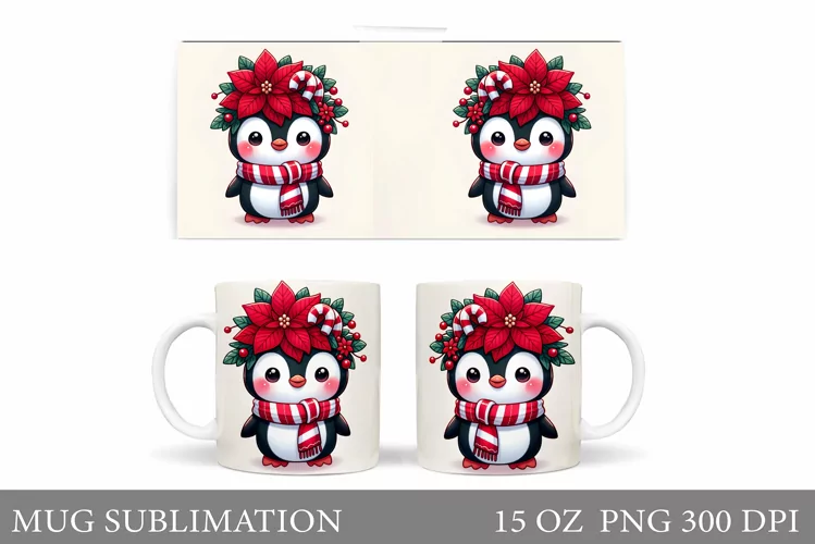 Christmas Penguin Mug Design. Christmas Mug Sublimation