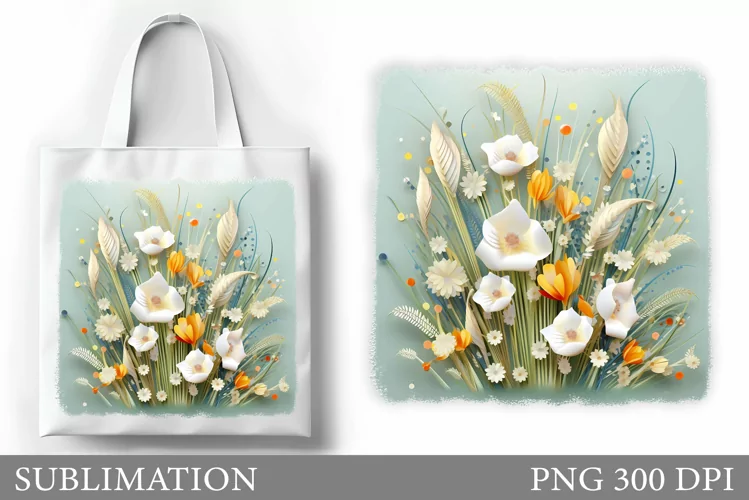 3D Flowers Sublimation. Flowers Tote Bag Sublimation