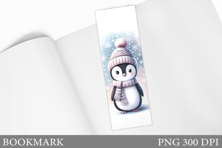 Cute Penguin Bookmark Sublimation. Christmas Bookmark Design example image 1