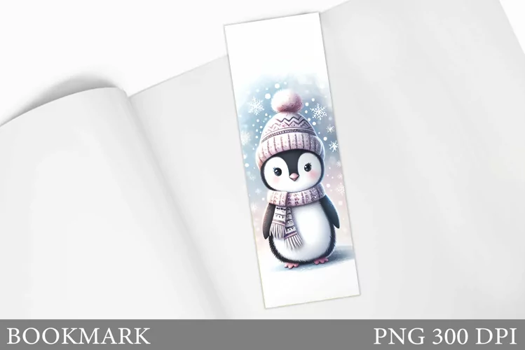 Cute Penguin Bookmark Sublimation. Christmas Bookmark Design