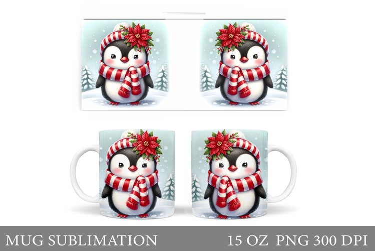 Cute Penguin Mug Design. Christmas Mug Sublimation