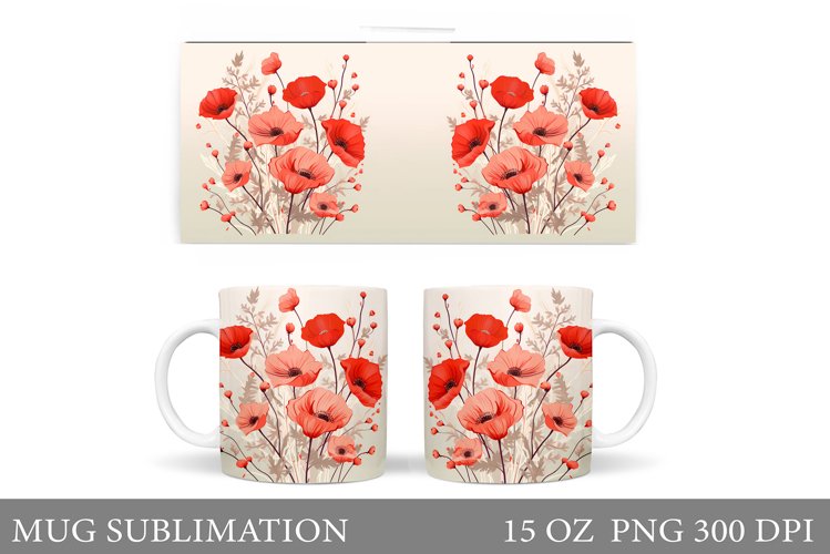 Wildflowers Mug Sublimation. Flowers Mug Wrap Design