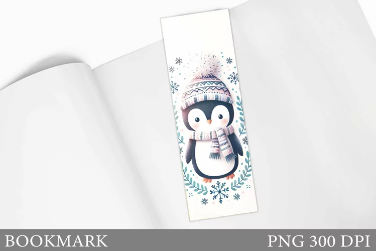 Cute Penguin Bookmark Sublimation. Christmas Bookmark Design