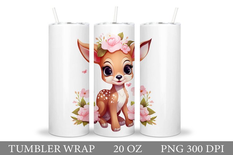 Cute Deer Tumbler Sublimation. Flowers Tumbler Design
