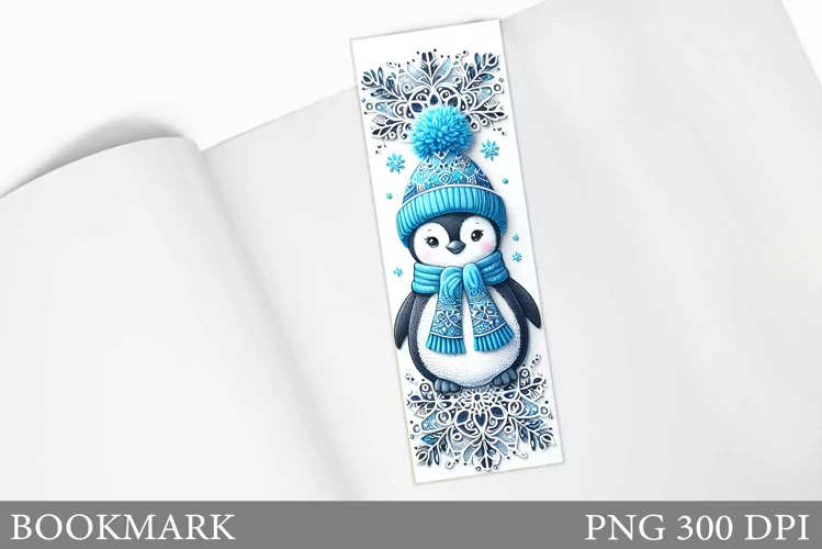 Cute Penguin Bookmark Sublimation. Christmas Bookmark Design