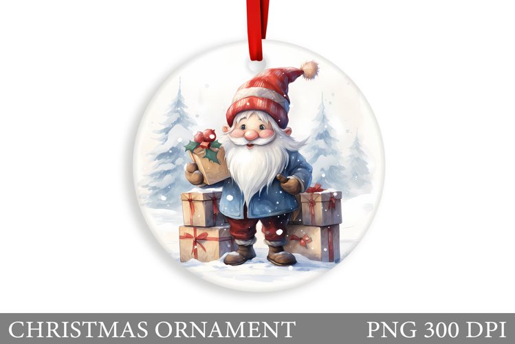 Gnome Christmas Ornament. Gnome Round Ornament Design