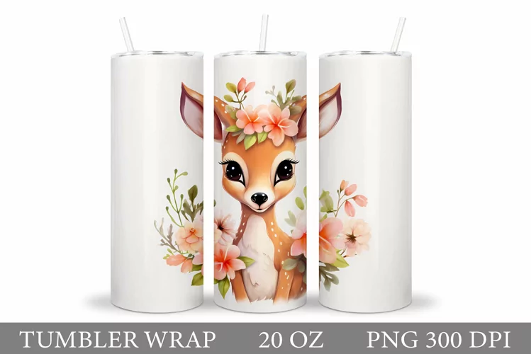 Cute Deer Tumbler Design. Flowers Tumbler Sublimation