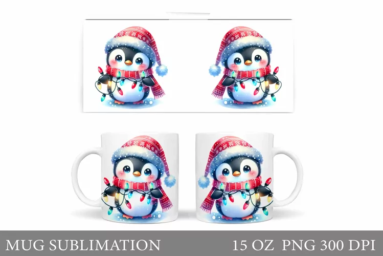 Christmas Penguin Mug Design. Christmas Mug Sublimation