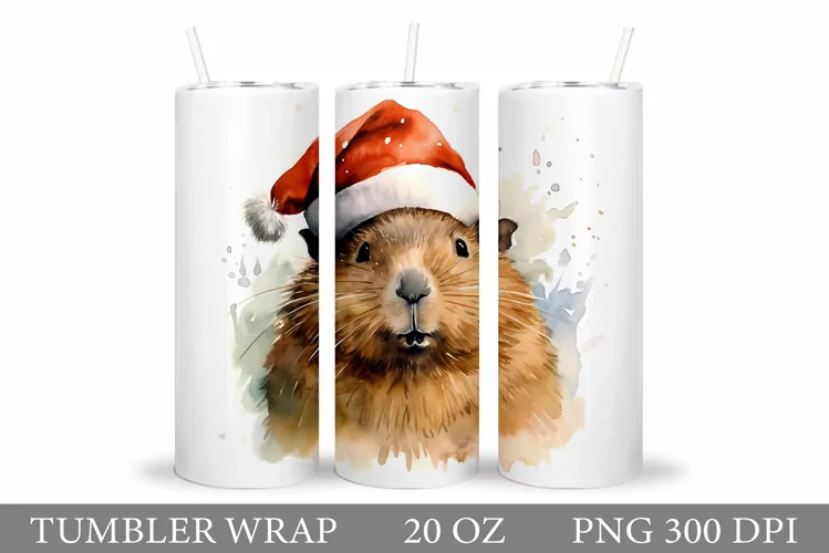 Christmas Capybara Tumbler Design. Winter Tumbler Wrap