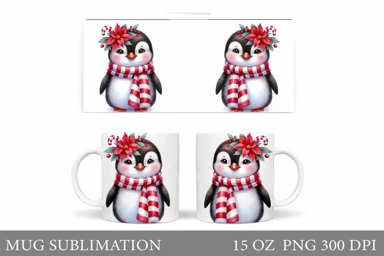 Christmas Penguin Mug Design. Christmas Mug Sublimation
