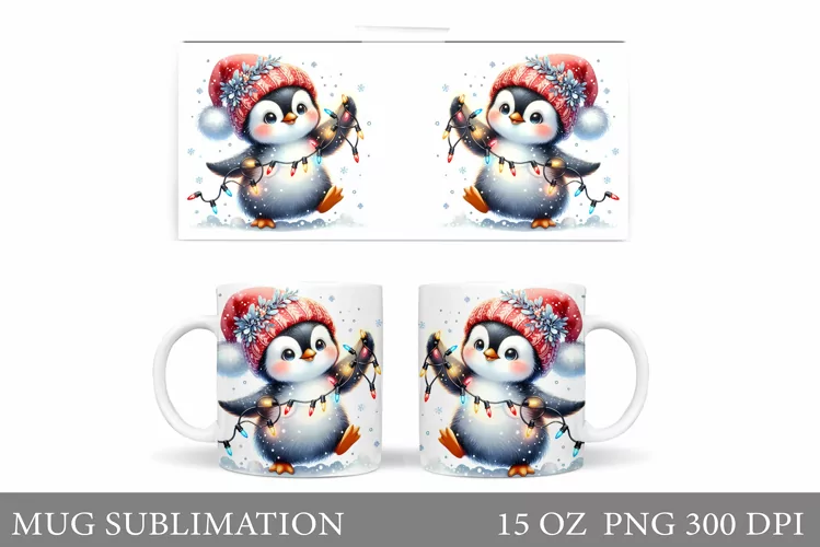 Christmas Penguin Mug Design. Christmas Mug Sublimation