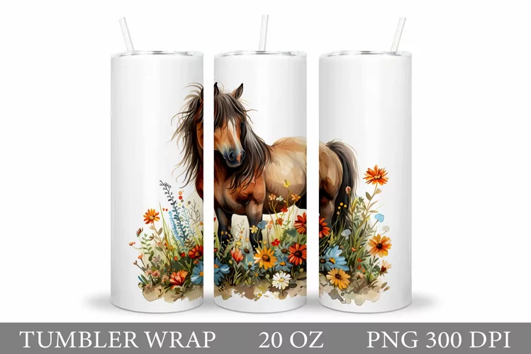 Horse Tumbler Wrap Sublimation. Horse Flowers Tumbler Design