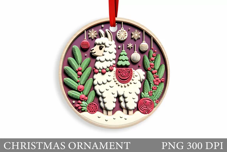 Cute Lama Christmas Ornament. Christmas Ornament Sublimation