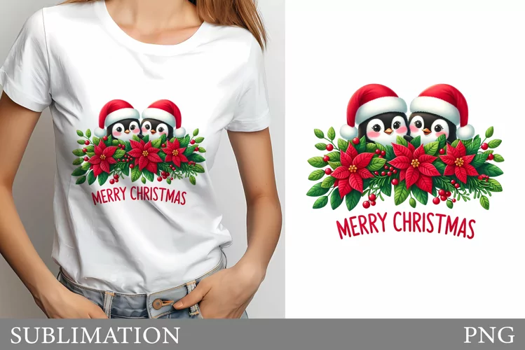 Cute Penguin Sublimation. Christmas T-Shirt Sublimation