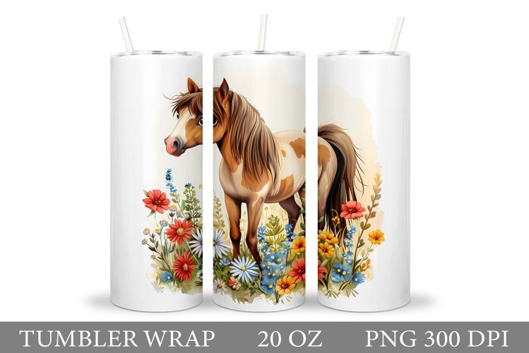 Horse Tumbler Wrap Sublimation. Horse Flowers Tumbler Design