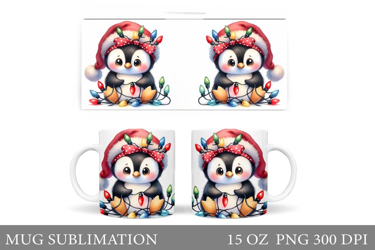 Cute Penguin Mug Design. Christmas Mug Sublimation