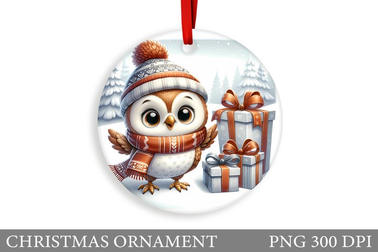 Christmas Owl Christmas Ornament. Christmas Owl Sublimation example image 1