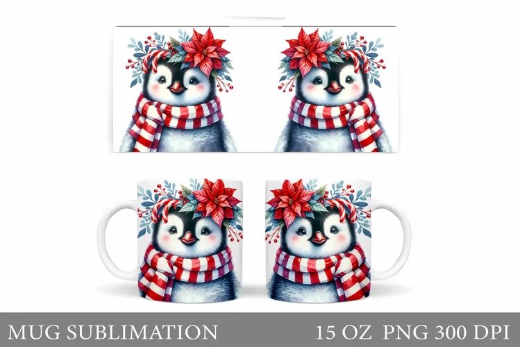 Christmas Penguin Mug Design. Christmas Mug Sublimation