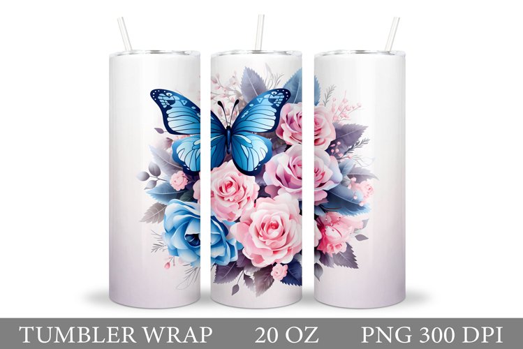 Butterfly Tumbler Design. Flowers Tumbler Sublimation