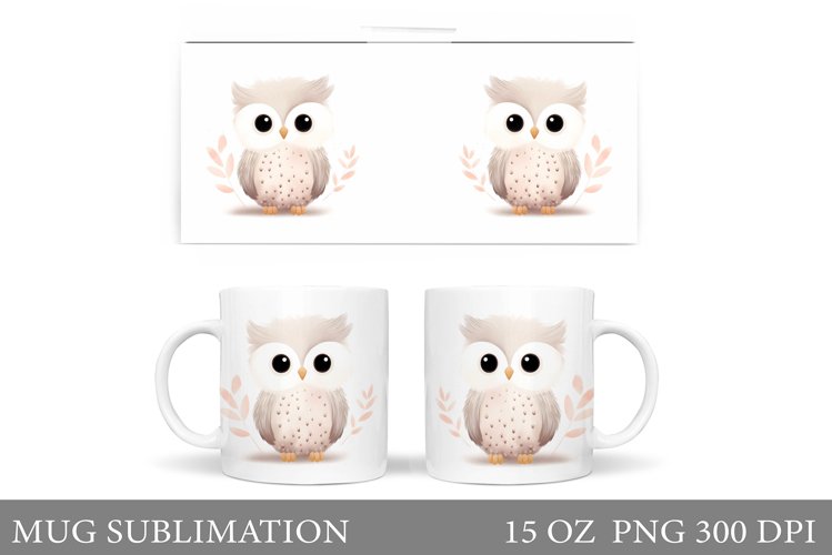 Cute Owl Mug Sublimation. Owl Flowers Mug Wrap Design example image 1
