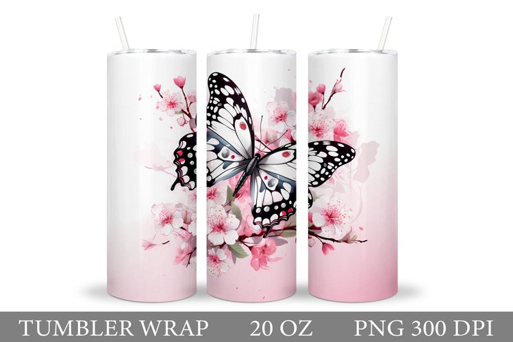 Butterfly Tumbler Design. Flowers Tumbler Sublimation