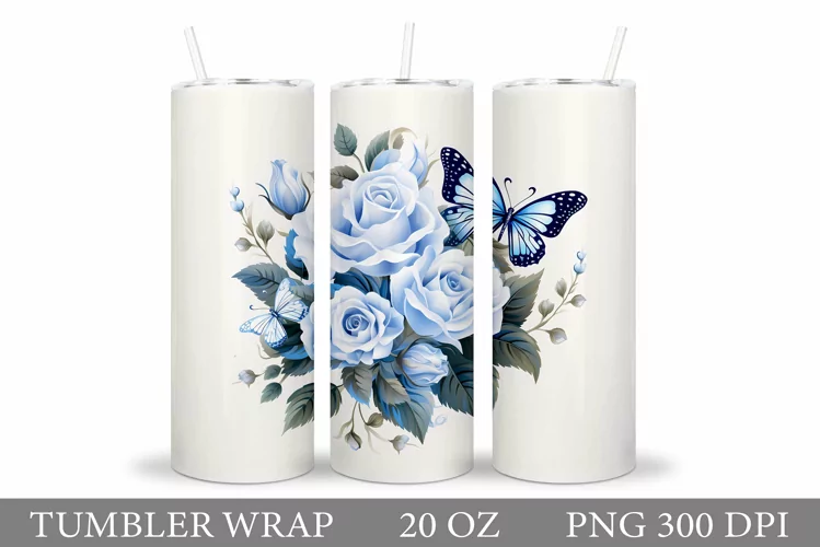 Butterfly Tumbler Sublimation. Flowers Tumbler Wrap Design
