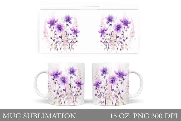 Wildflowers Mug Sublimation. Flowers Mug Wrap Design example image 1