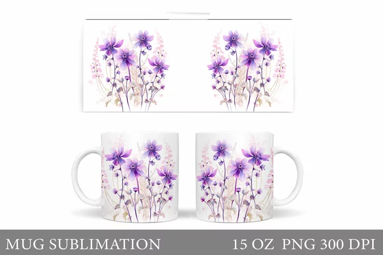 Wildflowers Mug Sublimation. Flowers Mug Wrap Design