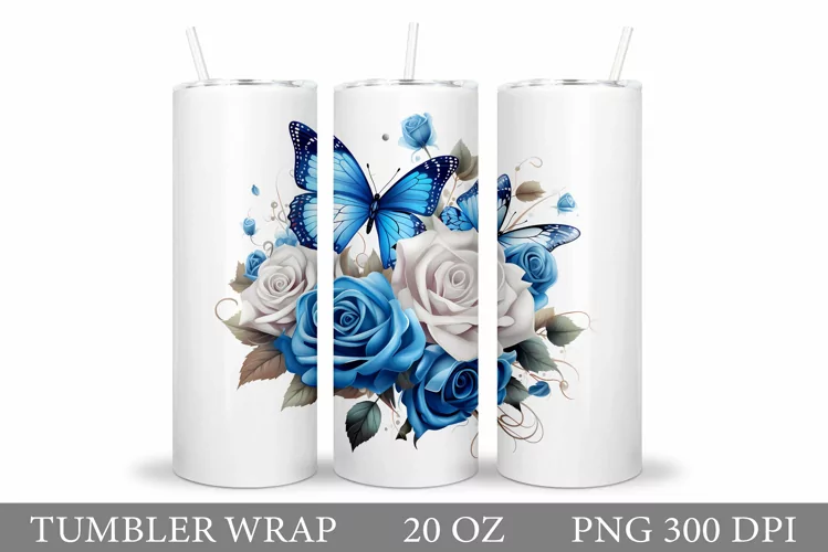 Butterfly Tumbler Sublimation. Flowers Tumbler Design