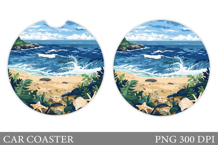Sea Car Coaster Sublimation. Beach Car Coaster Design