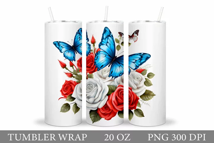 Butterfly Tumbler Sublimation. Flowers Tumbler Design