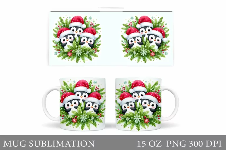 Christmas Penguin Mug Design. Christmas Mug Sublimation