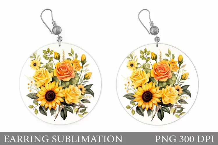 Flowers Earring Sublimation. Flowers Round Earring