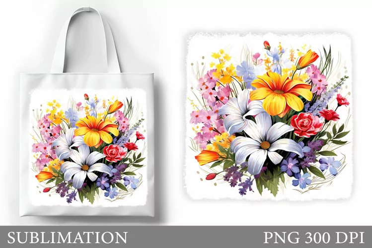 Flowers Tote Bag Design. Floral Tote Bag Sublimation