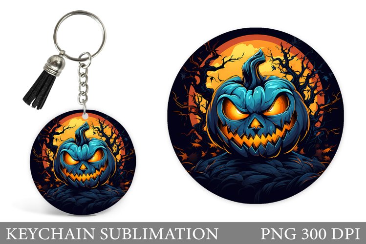 Halloween Pumpkin Keychain. Halloween Round Keychain Design