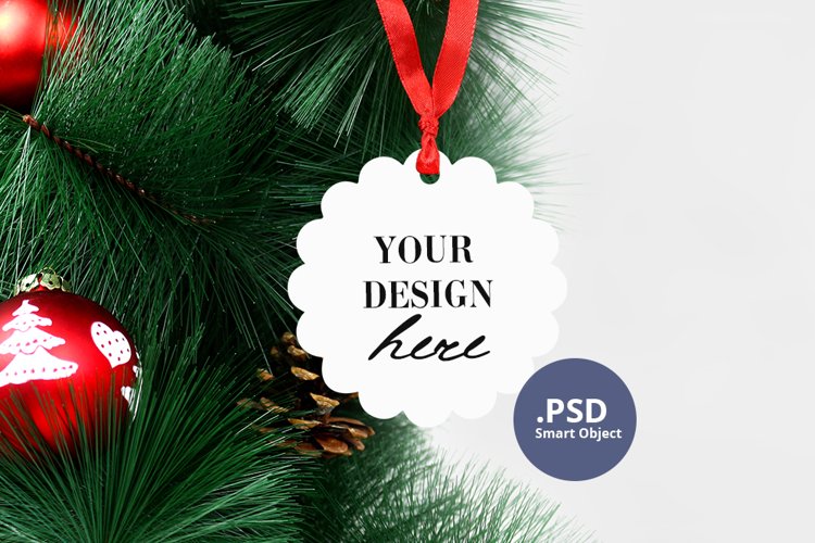 Flower Shape Ornament Mockup, Christmas Wood Ornament Mockup example image 1
