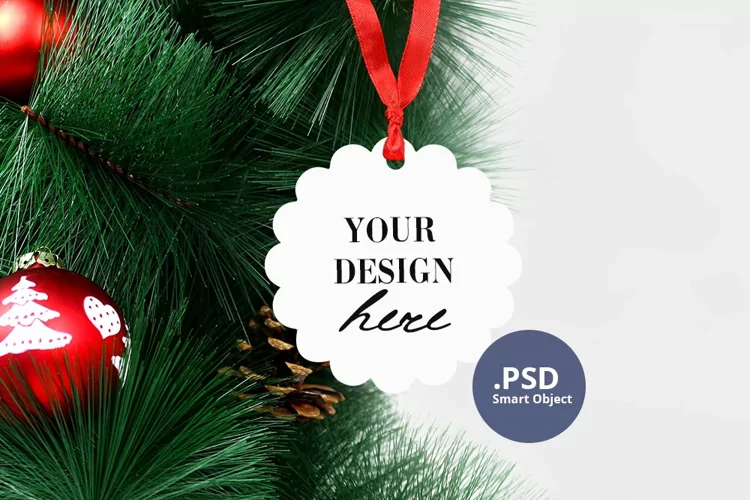 Flower Shape Ornament Mockup, Christmas Wood Ornament Mockup