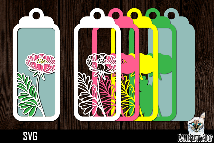 3d layered papercut bookmark, Flower bookmark svg example image 1