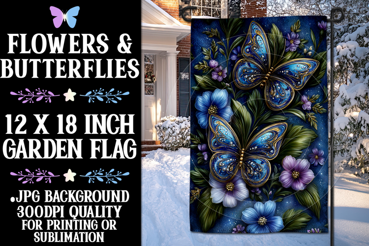 Butterfly Garden Flag, Sublimation Blue Butterfly Flag, f11