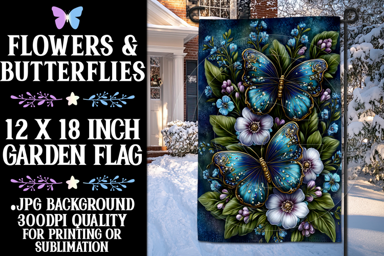 Butterfly Garden Flag, Sublimation Blue Butterfly Flag, f13