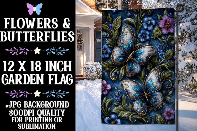 Butterfly Garden Flag, Sublimation Blue Butterfly Flag, f14