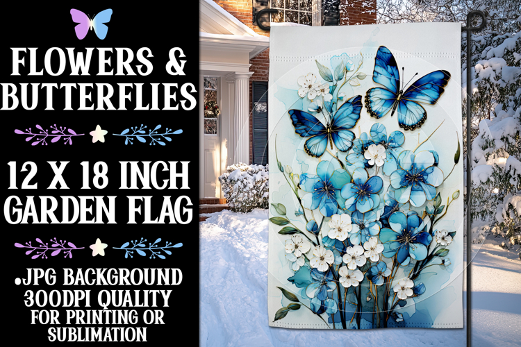 Butterfly Garden Flag, Sublimation Blue Butterfly Flag, f5